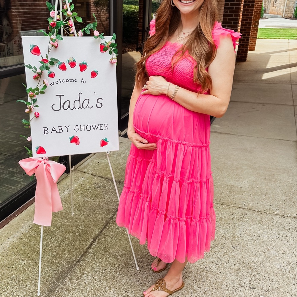 Pink smocked tuelle dress